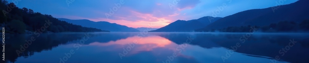 Pre-dawn lake, blue hour, still waters, soft light , calm, shades Pre-dawn lake, blue hour, still waters, soft light , calm, shades