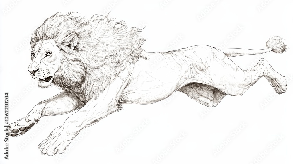 Obraz premium Majestic Lion in Mid-Action, Sketch Style Art for Nature Lovers