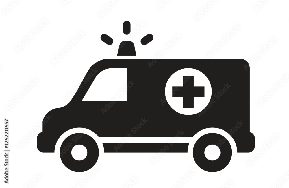 black and white ambulance vector icon on white background black and white ambulance vector icon on white background