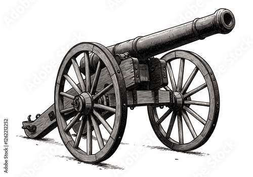 Wallpaper Mural Illustration of Vintage Cannon with Wheels on White Background Torontodigital.ca