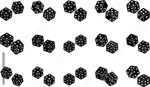 Ludo Dice Icon Set Black And White Vector Illustration Isolated on White Background