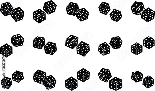 Ludo Dice Icon Set Black And White Vector Illustration Isolated on White Background