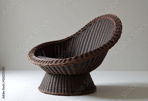 Weathercore Wicker Chair: Dark Gray & Brown, Whistlerian Inspiration, Muted Tonality, Bronze Accents, Dimensional Design, Wavy Resin Sheets, Soft Focus.

 photo