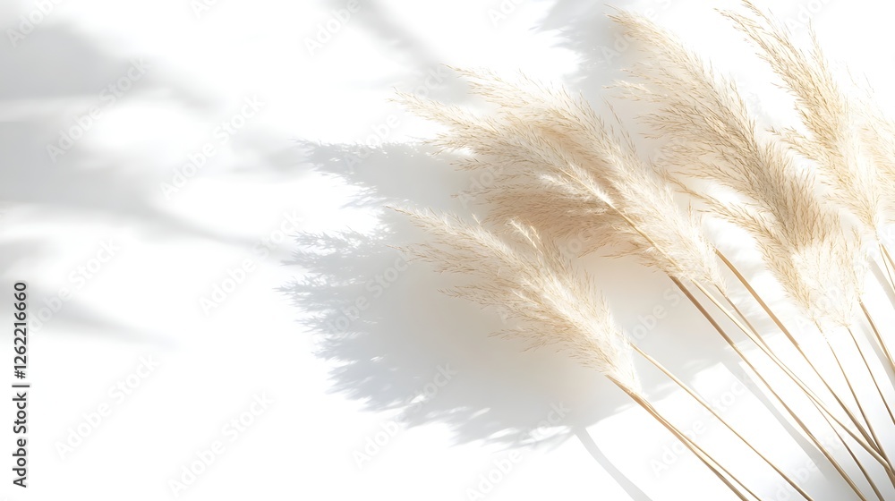 Pampas Grass on White Background with Natural Light and Shadow Pampas Grass on White Background with Natural Light and Shadow