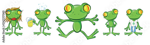 Funny Frog  set in different poses. Collection isolated  in cartoon style. vector illustration