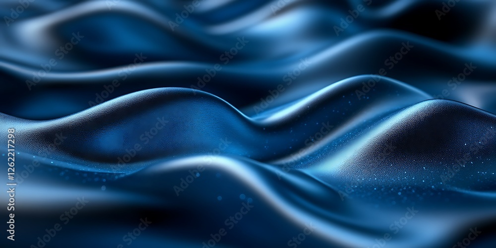 Obraz premium Abstract blue waves, flowing fabric texture, dark background, design element