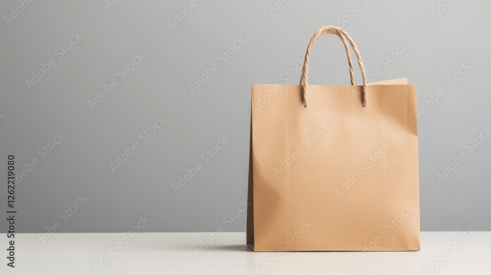 Brown paper shopping bag on white table Brown paper shopping bag on white table