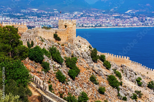 фотографія Panoramic view of Alanya castle Ich Kale and cityscape with Mediterranean Sea