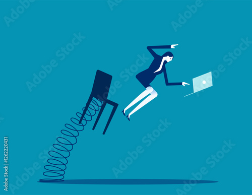 An office worker getting ejected from his seat. Business ejectable seat vector flat style