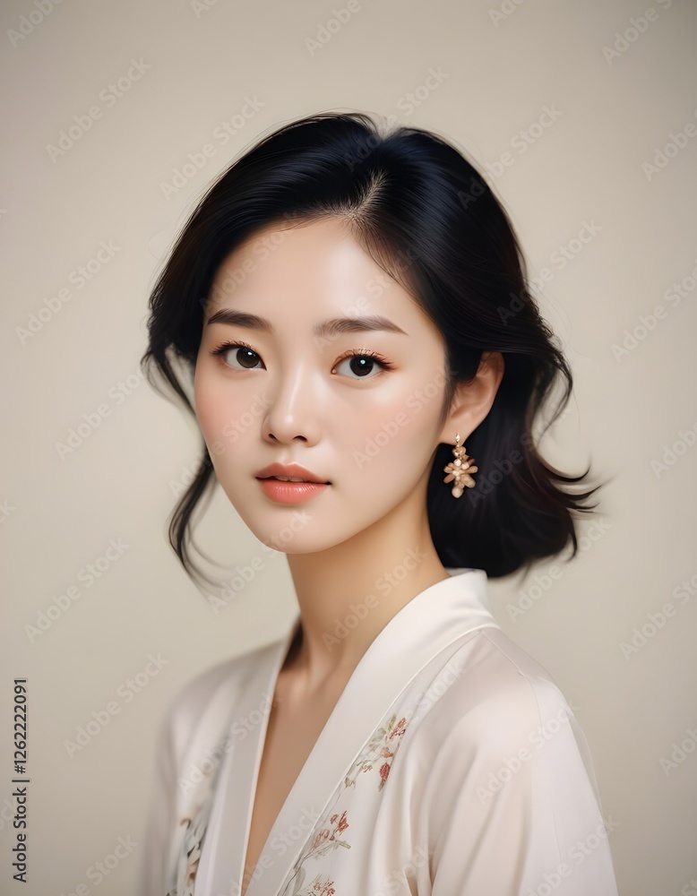 Delicate Korean girl with smooth skin, showcasing timeless beauty Delicate Korean girl with smooth skin, showcasing timeless beauty