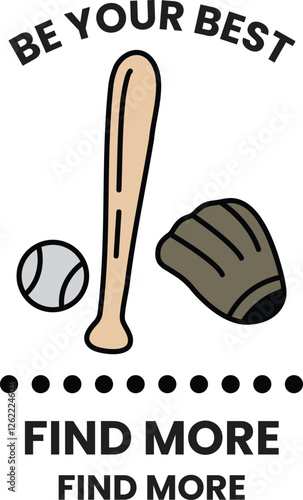 Illustration of a baseball bat and glove in line art style in the style of sign illustrations