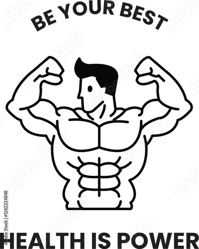 muscular man with a smile on his face is the main focus of the image in the style of sign illustrations
