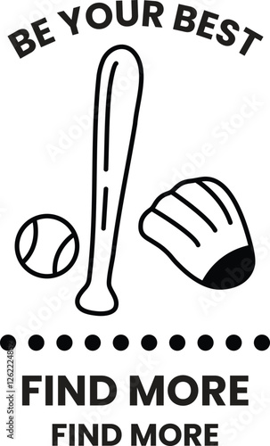 Illustration of a baseball bat and glove in line art style in the style of sign illustrations