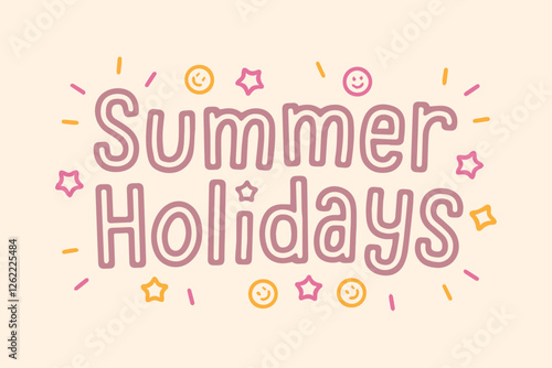 Summer Holidays Typography Text Vector Template – Trendy Handwritten Calligraphy with Stylish Font Design for Wallpapers, Backgrounds, Travel Posters, Beach Party Invitations, Vacation Greeting Cards,