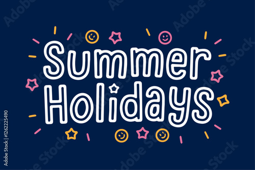 Summer Holidays Typography Text Vector Template – Trendy Handwritten Calligraphy with Stylish Font Design for Wallpapers, Backgrounds, Travel Posters, Beach Party Invitations, Vacation Greeting Cards,
