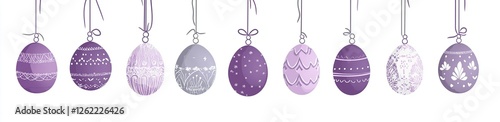 Engaging Easter illustration in purple and gray with egg ornaments