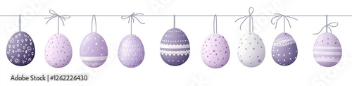 Engaging Easter illustration in purple and gray with egg ornaments