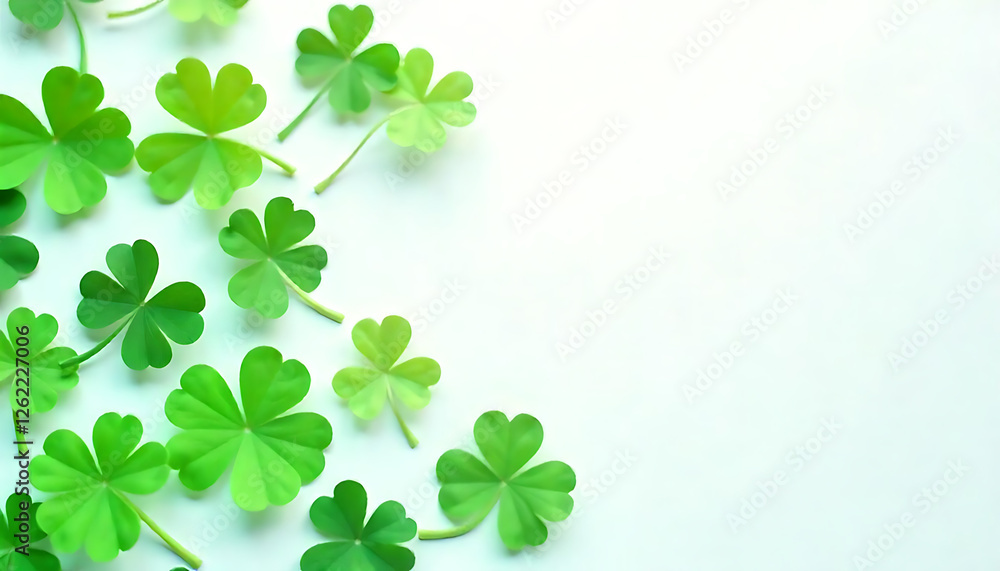 Minimalistic St. Patrick's Day sale poster with green clovers, t. Patrick's Day Sale promotion Banner, design for advertising, banners, leaflets and flyers., created with generative ai Minimalistic St. Patrick's Day sale poster with green clovers, t. Patrick's Day Sale promotion Banner, design for advertising, banners, leaflets and flyers., created with generative ai