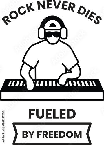 A man playing a keyboard with the words in the style of sign illustrations