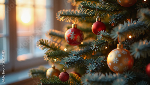 Wallpaper Mural Close-up of decorated Christmas tree with ornaments and lights Torontodigital.ca