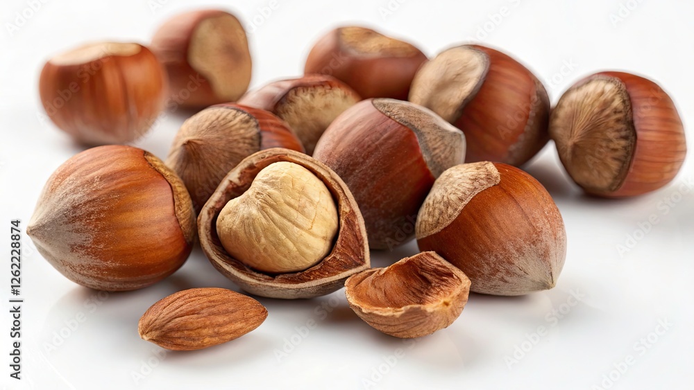 High-Quality Hazelnuts Isolated on White Background for Culinary Use, Nutrition, and Healthy Snack Options - Perfect for Stock Photography and Food Blogs High-Quality Hazelnuts Isolated on White Background for Culinary Use, Nutrition, and Healthy Snack Options - Perfect for Stock Photography and Food Blogs