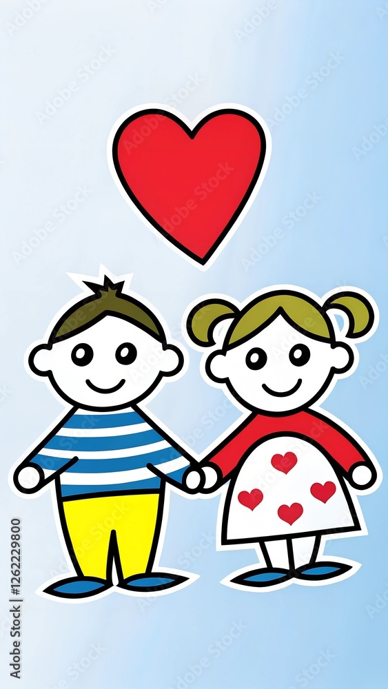 a digital illustration of a young boy and girl a digital illustration of a young boy and girl