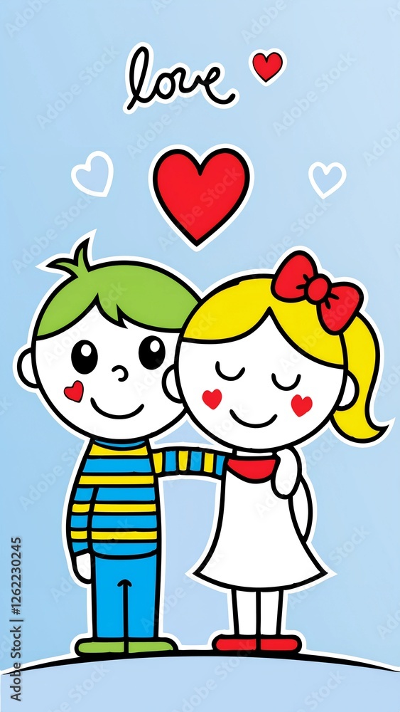 a digital illustration of a young boy and girl a digital illustration of a young boy and girl