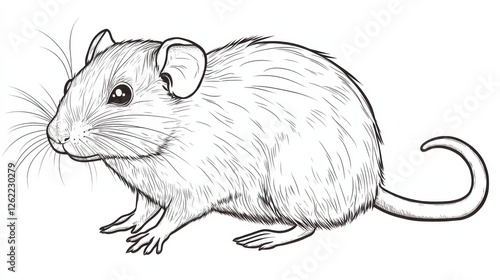 Detailed Black and White Illustration of a Cute Mouse Design