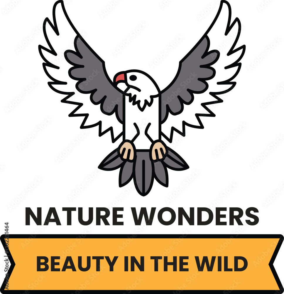 Fototapeta premium The bird is perched on a ribbon in the style of sign illustrations