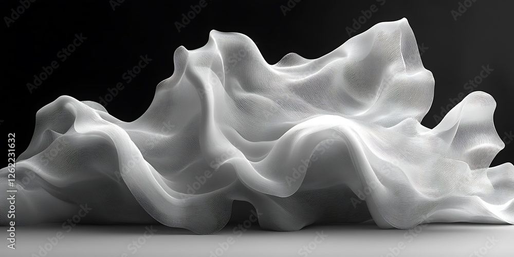 Fototapeta premium Abstract white fabric sculpture, dark background, design concept