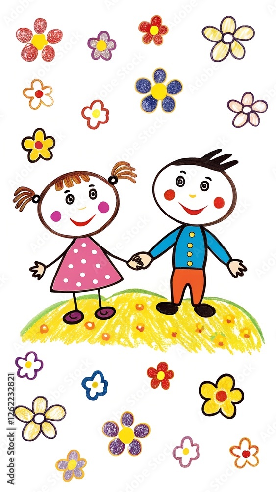 a digital illustration of a young boy and girl a digital illustration of a young boy and girl