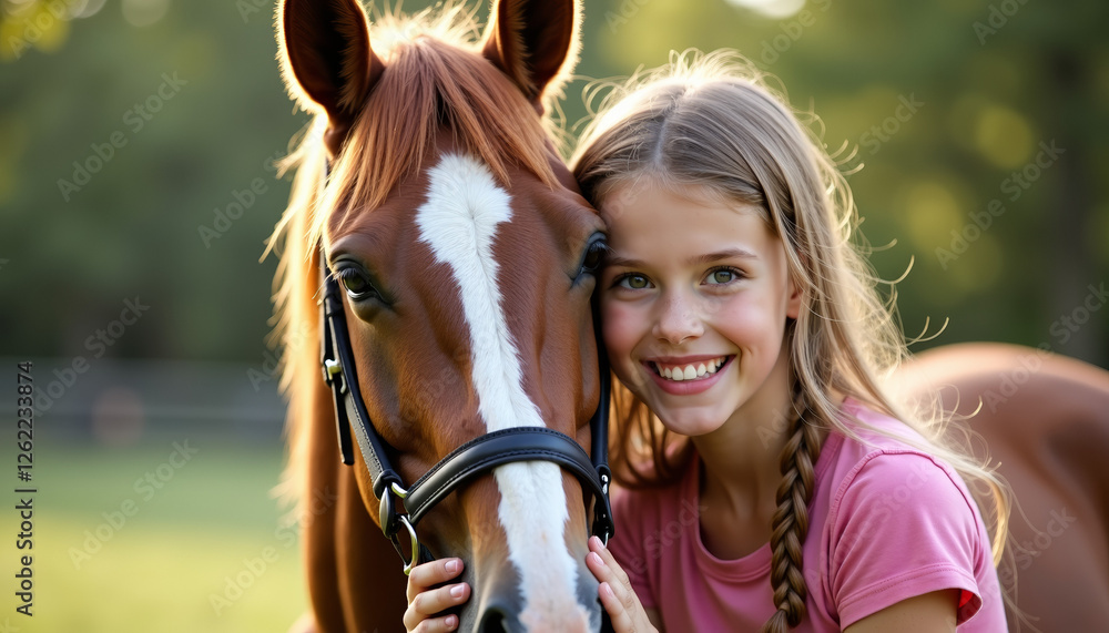 Obraz premium Girl and Horse Friendship in Nature