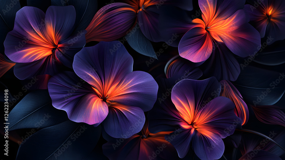 Fototapeta premium Vibrant abstract flowers, with glowing petals 