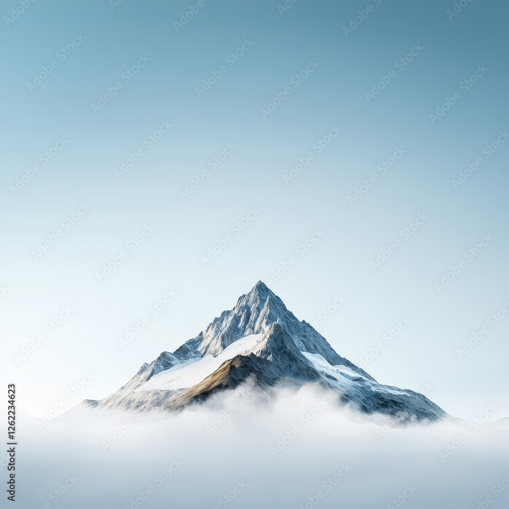 Majestic Mountain Peak Surrounded by Soft White Clouds in Daylight Majestic Mountain Peak Surrounded by Soft White Clouds in Daylight