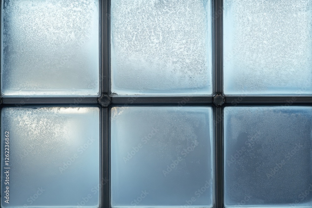 Fototapeta premium Six frosty glass blocks are enclosed in a dark grid