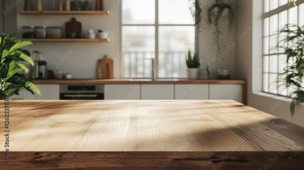Bright and Airy Modern Kitchen Interior with Wooden Countertop and Natural Light Streaming Through Windows Bright and Airy Modern Kitchen Interior with Wooden Countertop and Natural Light Streaming Through Windows