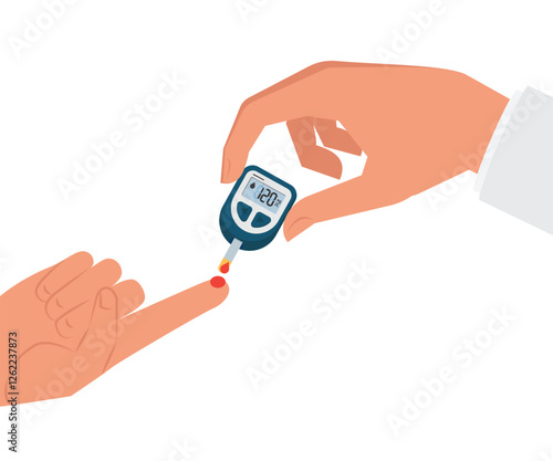 Doctor holding a glucometer to test blood sugar stock illustration