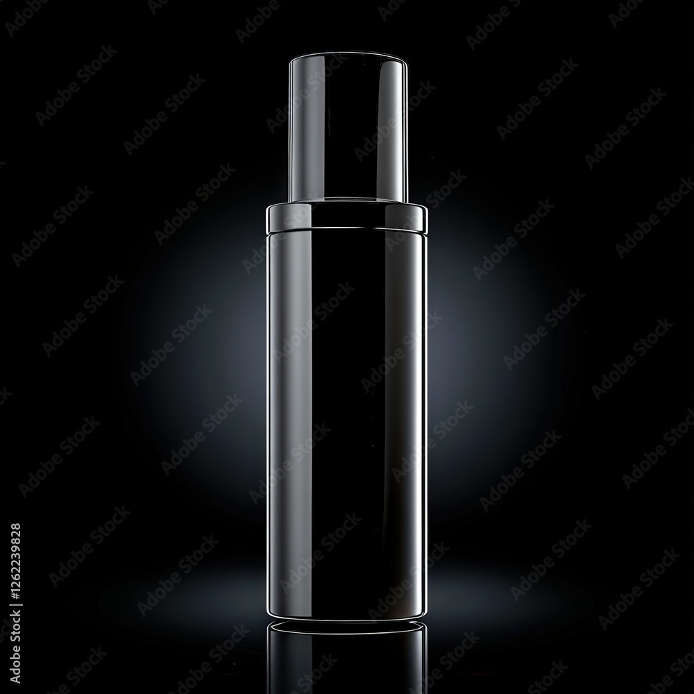 Elegant black bottle showcasing modern design with captivating shadows Elegant black bottle showcasing modern design with captivating shadows