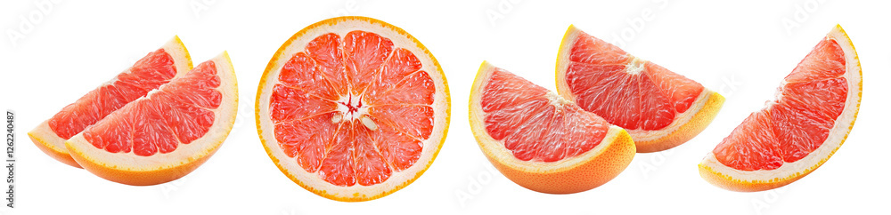 Set of fresh grapefruit slices, isolated on transparent cutout background Set of fresh grapefruit slices, isolated on transparent cutout background