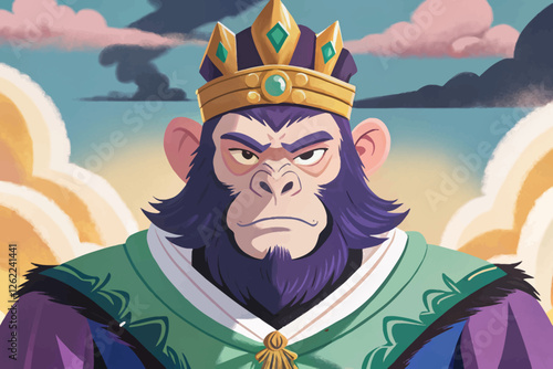 cartoon illustration of a king monkey with crown vector