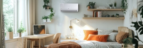 Modern Bedroom Featuring Air Conditioner And Plants