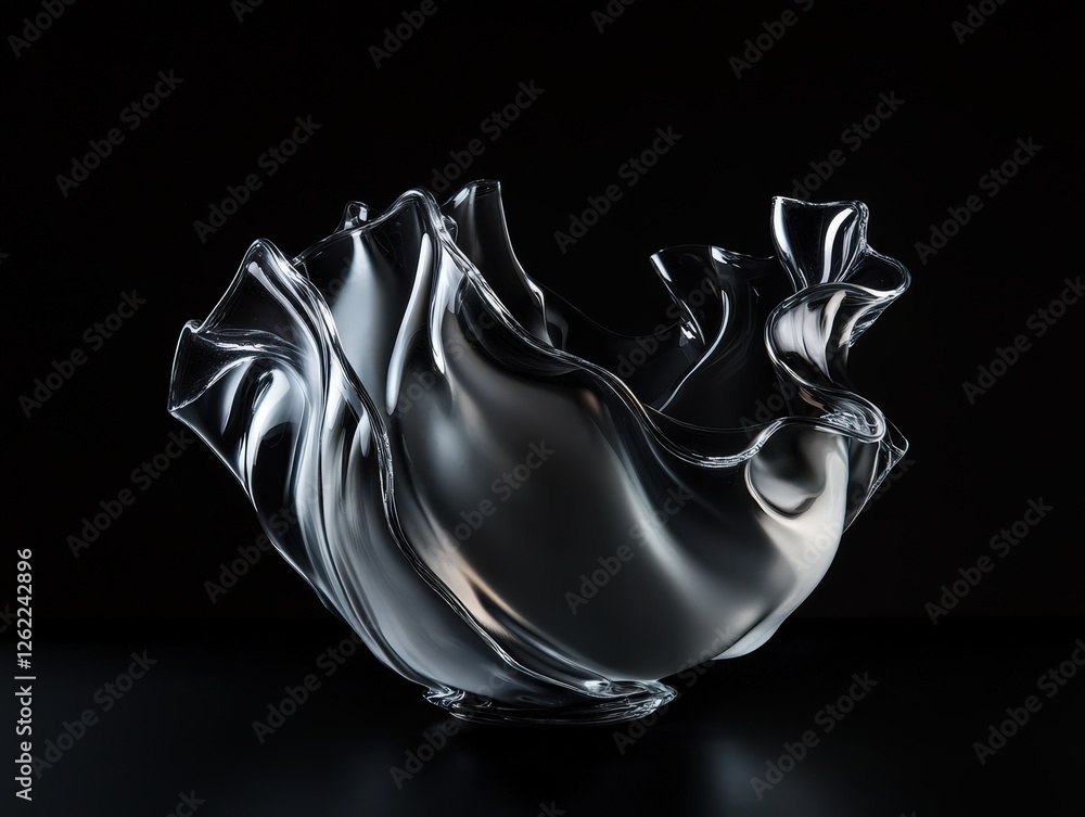 Naklejka premium Elegant glass sculpture reflecting light in an artistic display on a dark background