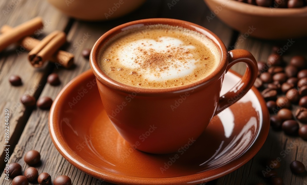 Warm coffee cup with foam and spices Warm coffee cup with foam and spices