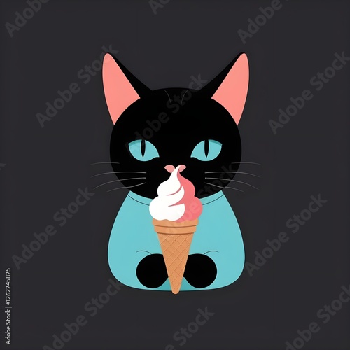 Cute black cat face vector illustration