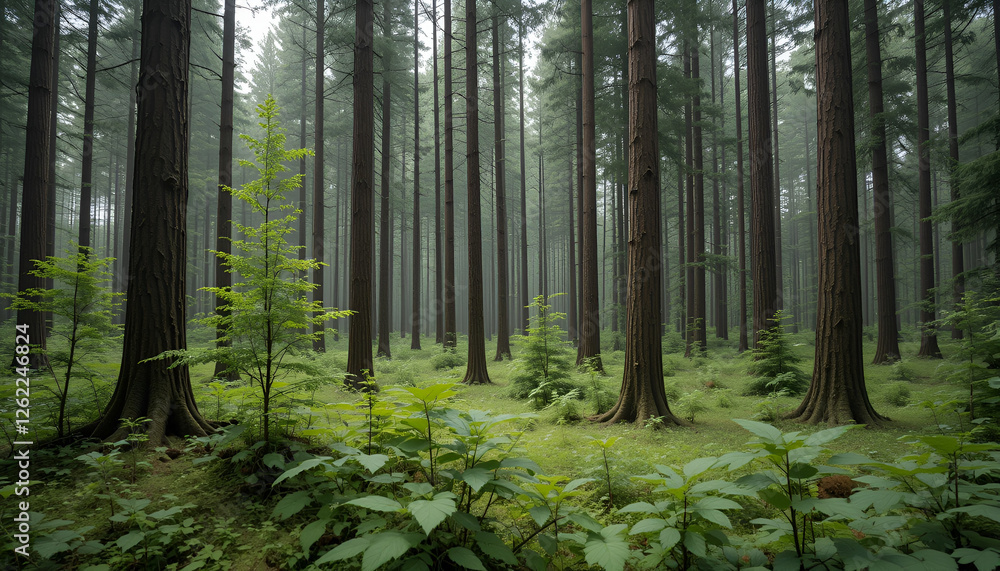 Fototapeta premium The forest has young trees, big trees, and wide and tall forests.