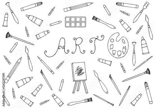 Set of drawing tools in art set. Art set in doodle style.