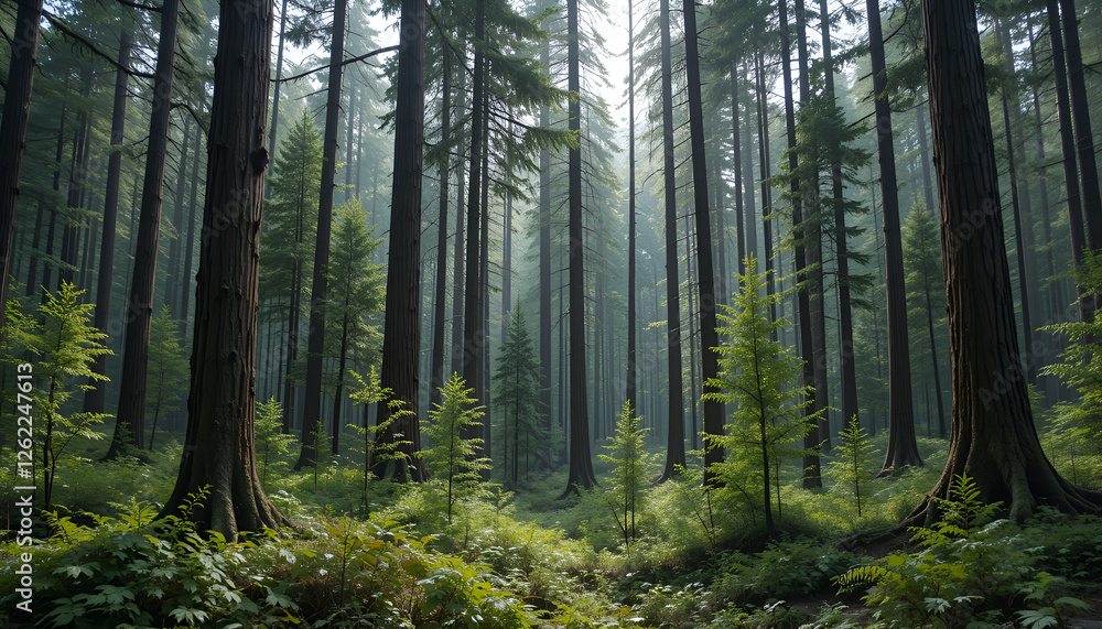 Fototapeta premium The forest has young trees, big trees, and wide and tall forests.
