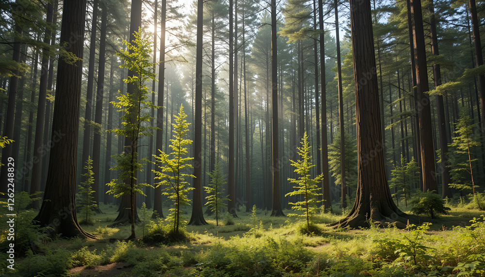 The forest has young trees, big trees, and wide and tall forests. The forest has young trees, big trees, and wide and tall forests.