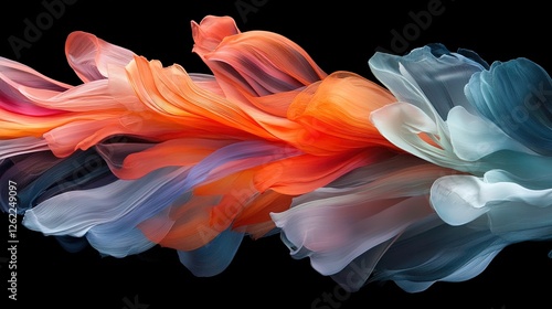Abstract colorful shapes creating dynamic motion on a black background 