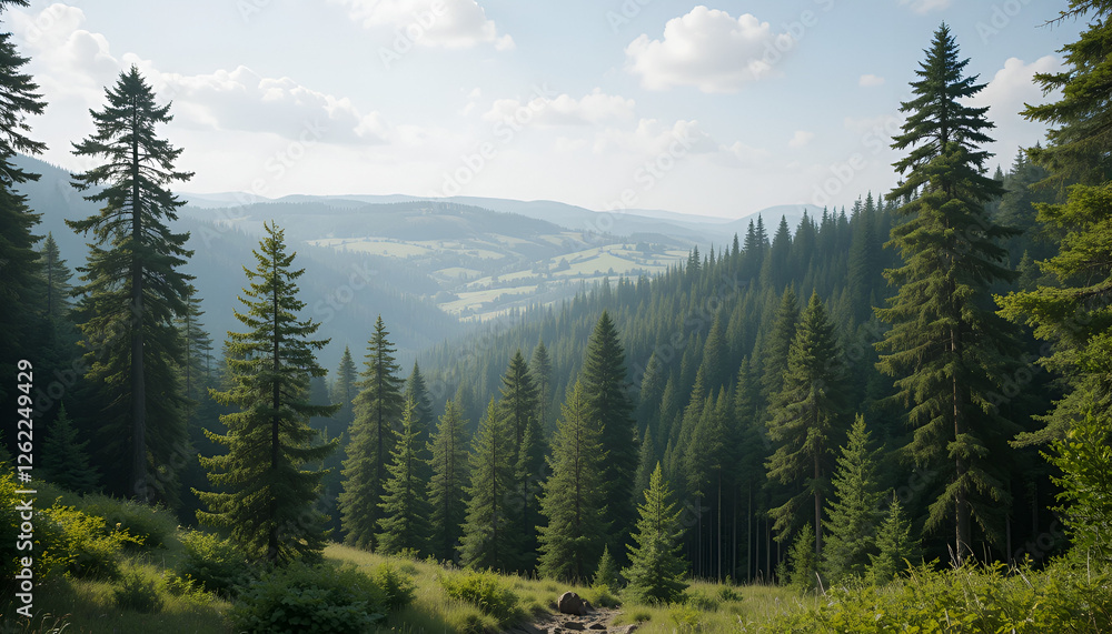 Obraz premium The forest has young trees, big trees, and wide and tall forests.